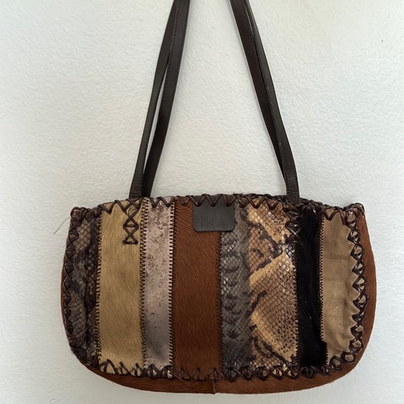 Vintage MALI PARMI 1992 Edition Mixed Leather Skin Pony Hair Suede Handbag - Picture 1 of 12